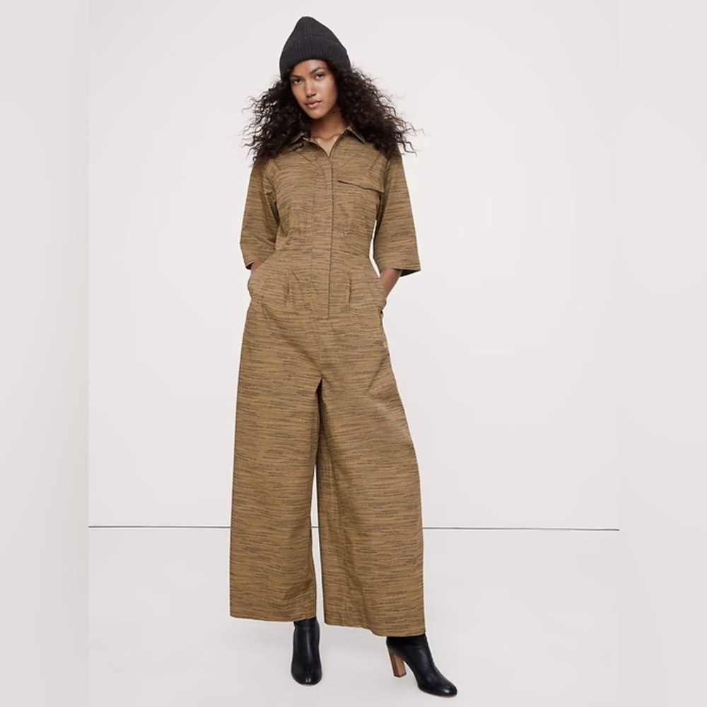 NWT! Banana Republic Whiskey BrownStretch-Cotton Wide-Leg Utility Jumpsuit 🎈2️⃣